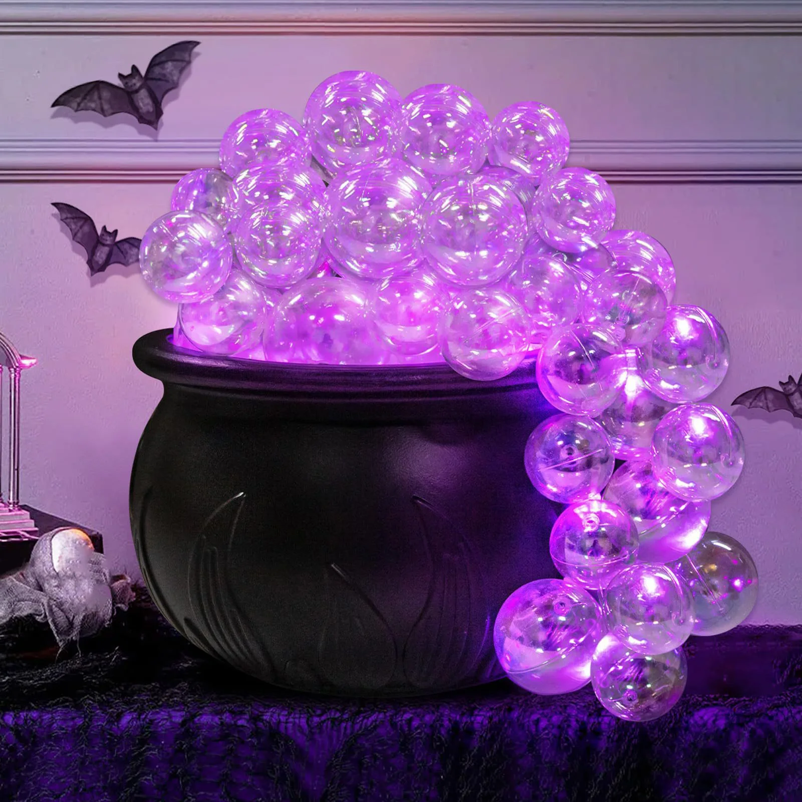 Bubbling Cauldron Ornament Multifunctional ABS Vintage Unique Practical Violet Light Bubbling Cauldron for Storing Candy