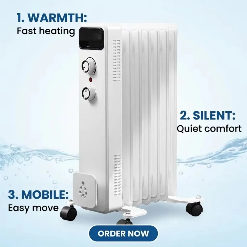 Airo Free Standing Oil Filled Radiator 2000W 9 Fins Overheat Protection Home Heater
