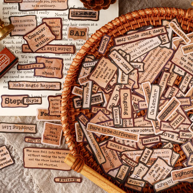 30pcs/lot Vintage Brown English Phrase Stickers, Retro European Text Design,DIY Handmade Album Scrapbooking Decorative Paper