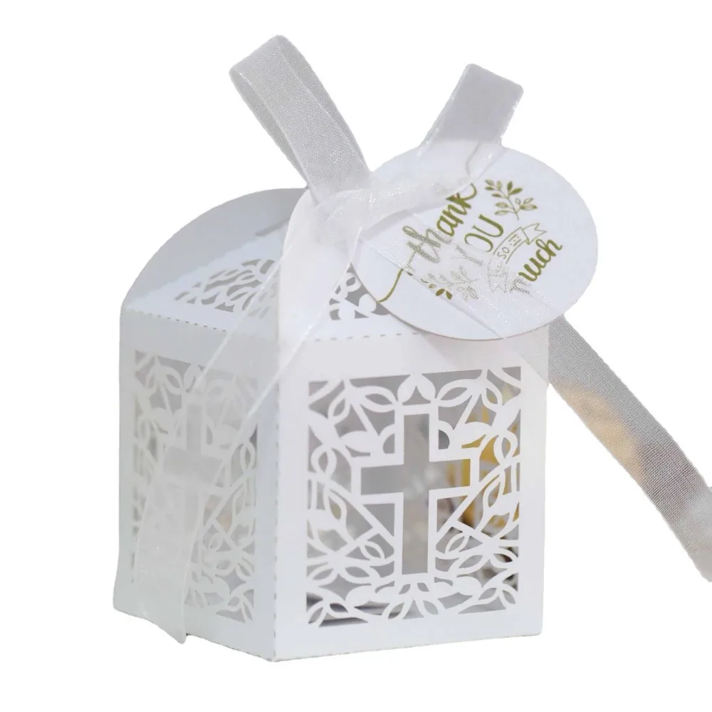 10/20 stücke Perlen papier weiß Kreuzung Pralinen schachtel Engel Baby party Geschenk box die erste Kommunion Kinder geburtstags feier Dekor – Detail 4