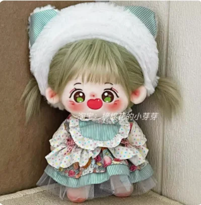 Vestido Verde Doce Listrado Mori Cat com Faixa de Cabelo, Roupa Kawaii, Roupa de 20cm, Roupas Cosplay Kawaii, Presente das Meninas