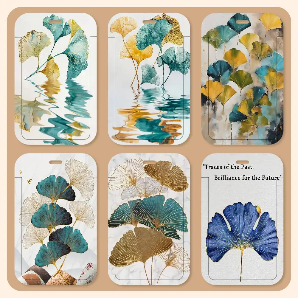 Porta Tarjetas con Cordón de Hojas de Ginkgo, Diseño Abstracto, para Estudiantes, Porta Tarjetas de Identificación, Accesorios de Control, Regalos