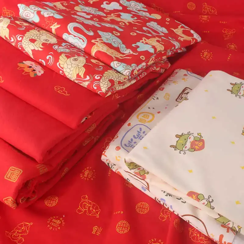 100x190cm Pure Cotton Red Fortune Word Bed Sheet Wrapped Clothes Cloth Baby Combed Cotton Long Johns Baby Festive Fabric