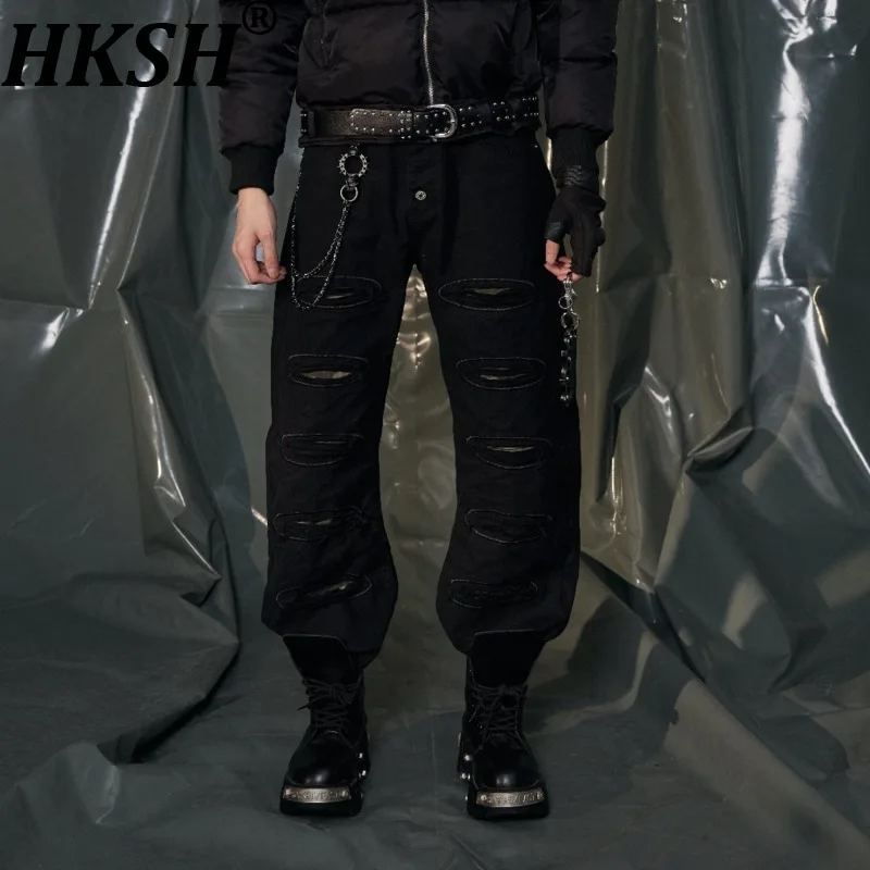 

HKSH Spring Autumn New Men Tide Darkwear American Retro Jeans Casual Mid-Waist Zipper Straight-Leg Deinm Pants Chic Ins HK17136