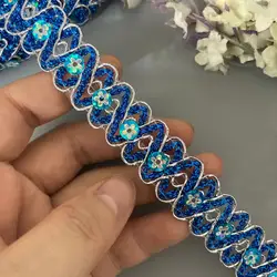 1 Meters Sky Blue Sequin Wave Gold Glitter Lace Trims Filigree S-Shaped Bead Webbing Dance Craft Accessories 1.8cm Sewing