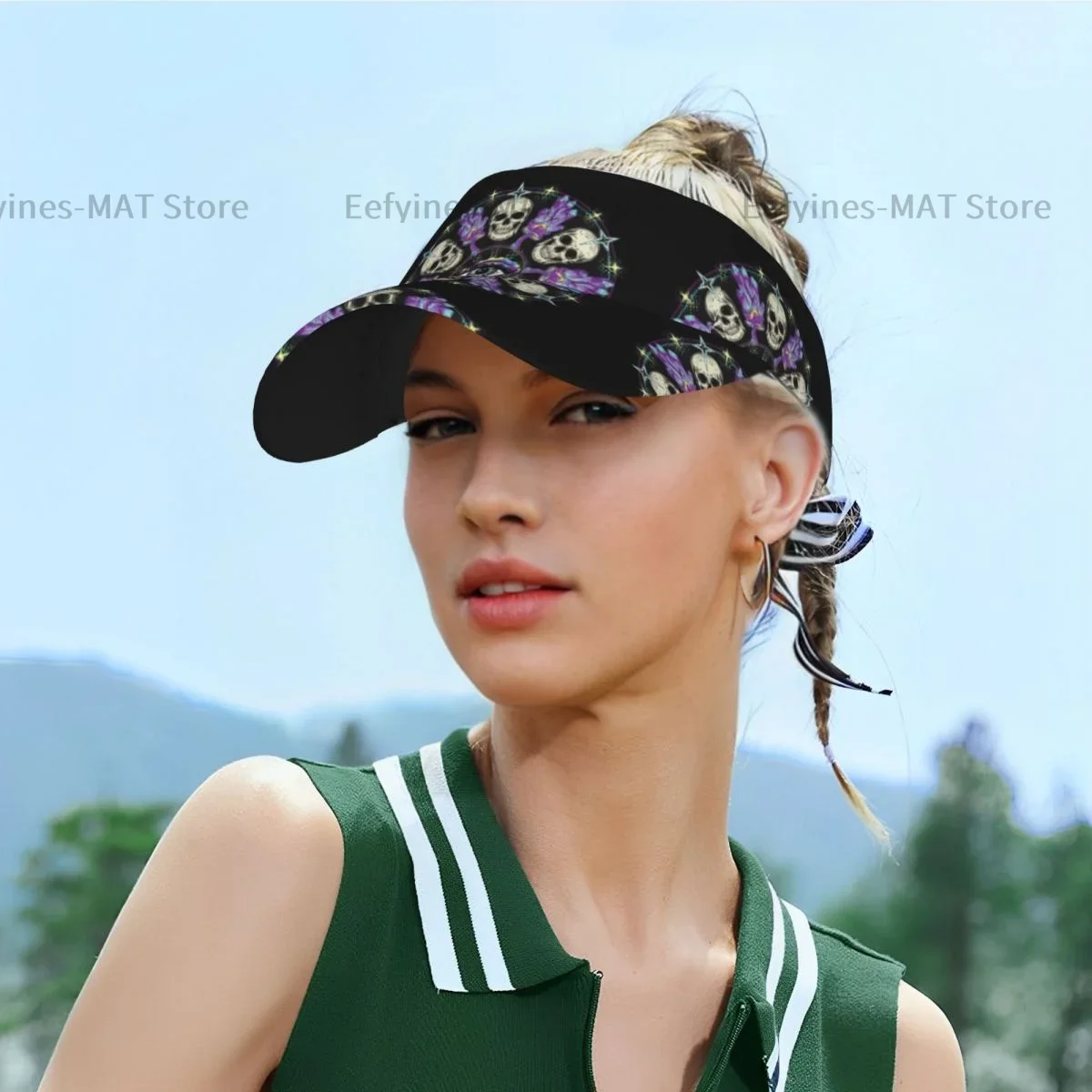 Summer Sun Hat Men Women Adjustable Visor Top Empty Mandala With Skull Fantasy Mushrooms Crystals Sports Tennis Golf Running Cap