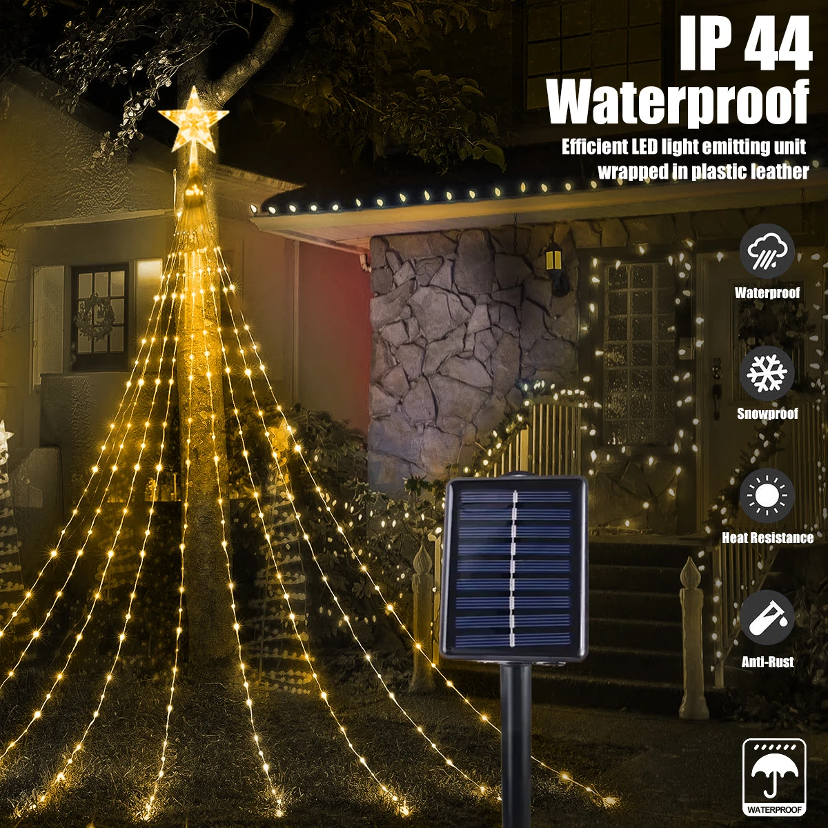 Luci da fata solari a LED per esterni, ghirlanda in filo d'argento rame da 300/200/100/50 LED, impermeabile 8 modalà per il matrimonio di Natale Luci da fata solari a LED per esterni, ghirlanda in filo d'argento rame da 300/200/100/50 LED, impermeabile 8 modalà per il matrimonio di Natale