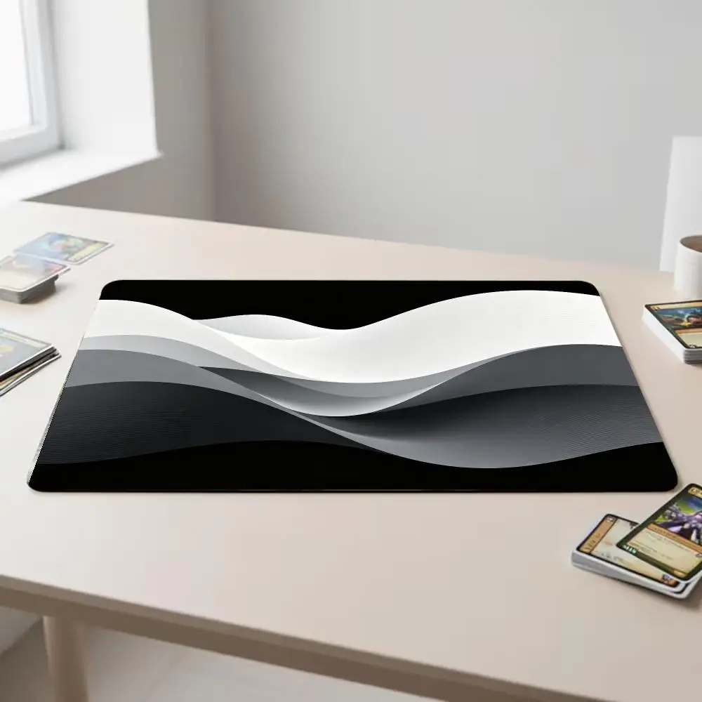 Abstract Gradient Black White Wave Large Extended Mouse Pad, Minimalist Art Desk Mat, Non Slip Rubber Keyboard Pad