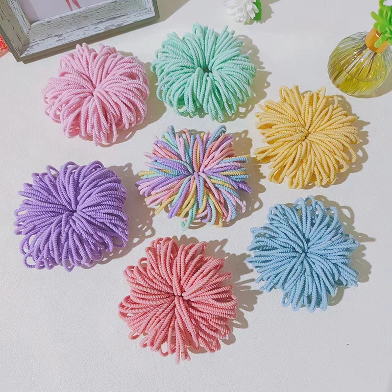 【 100 PCS 】 Children\'s Headband Friendly And Does Not Harm Hair 3cm Threaded Small Leather Loop Baby Hair Accessories