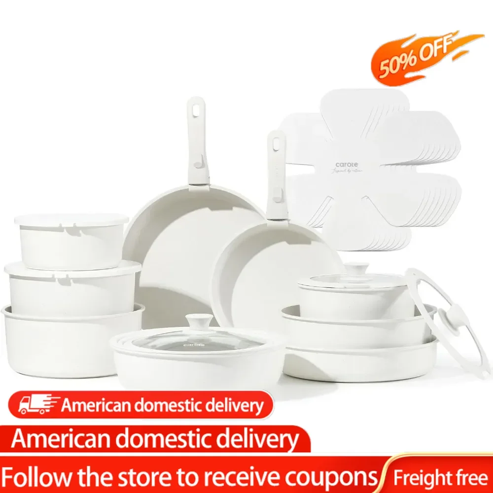 

24pcs Detachable Handle Pots and Pan Set, Nonstick Induction Cookware, Removable Handle, RV Oven Safe Cookware,Cream White