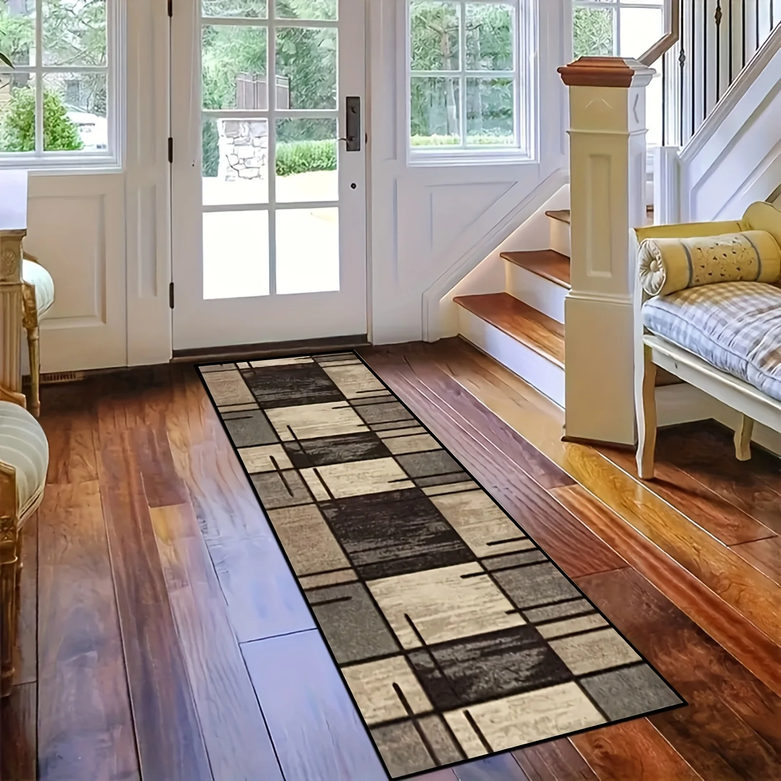 VIKAMA Modern Geometric Corridor Long Strip Carpet, Anti-Slip And Washable Floor Mat, Entrance Hall, Living Room Home Decoration