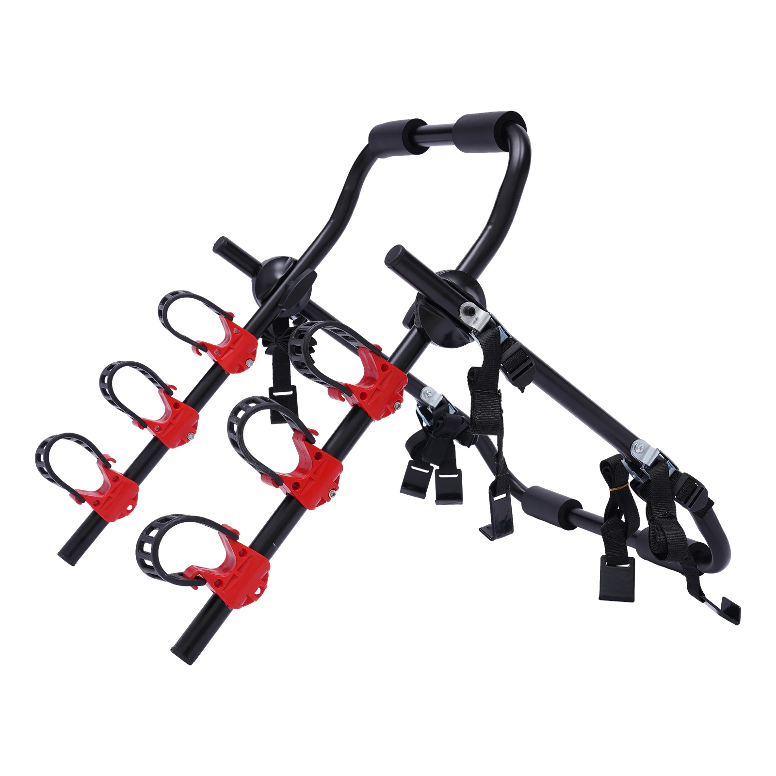 Preto e vermelho rack de aço do carro, 3-Bike Trunk-Mount, suporte de rack, rack traseiro SUV