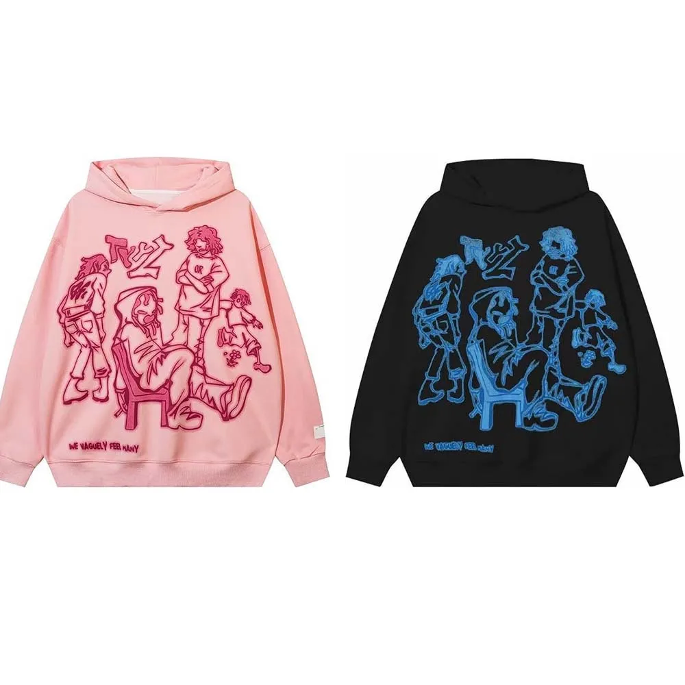 

Y2K Style Hoodie graffiti Cartoon Print Pullover Hoodie Hip Hop Women's Men's Sweatshirts Unisex Loose Casual Sports Tops