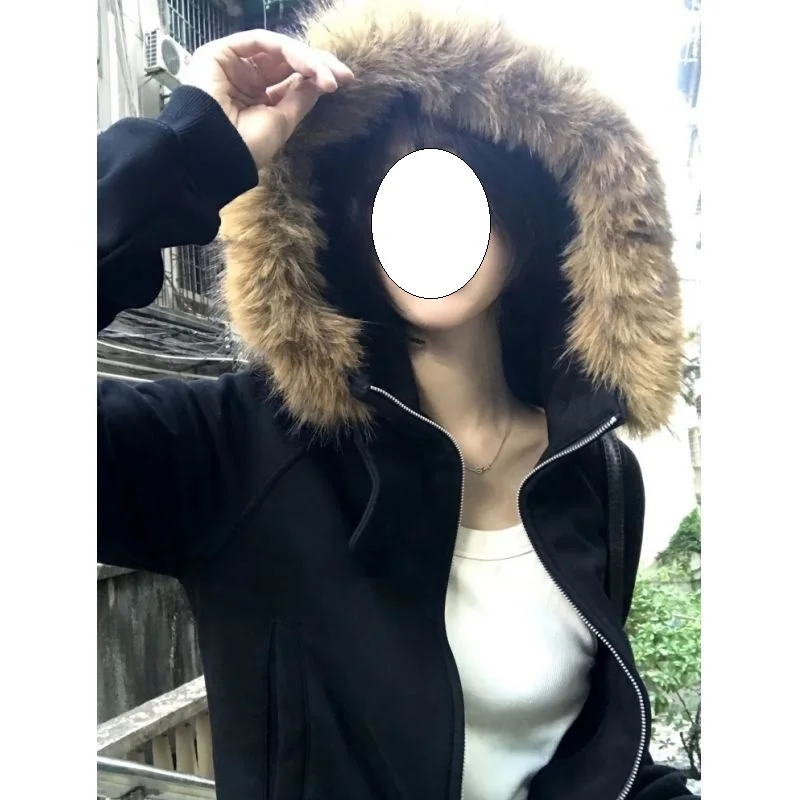 سترة نسائية بغطاء للرأس بأسلوب البانك لفصلي الخريف والشتاء، تصميم Y2K مع ياقة فرو، كارديجان علوي بأسلوب الشارع الأمريكي الداكن #2