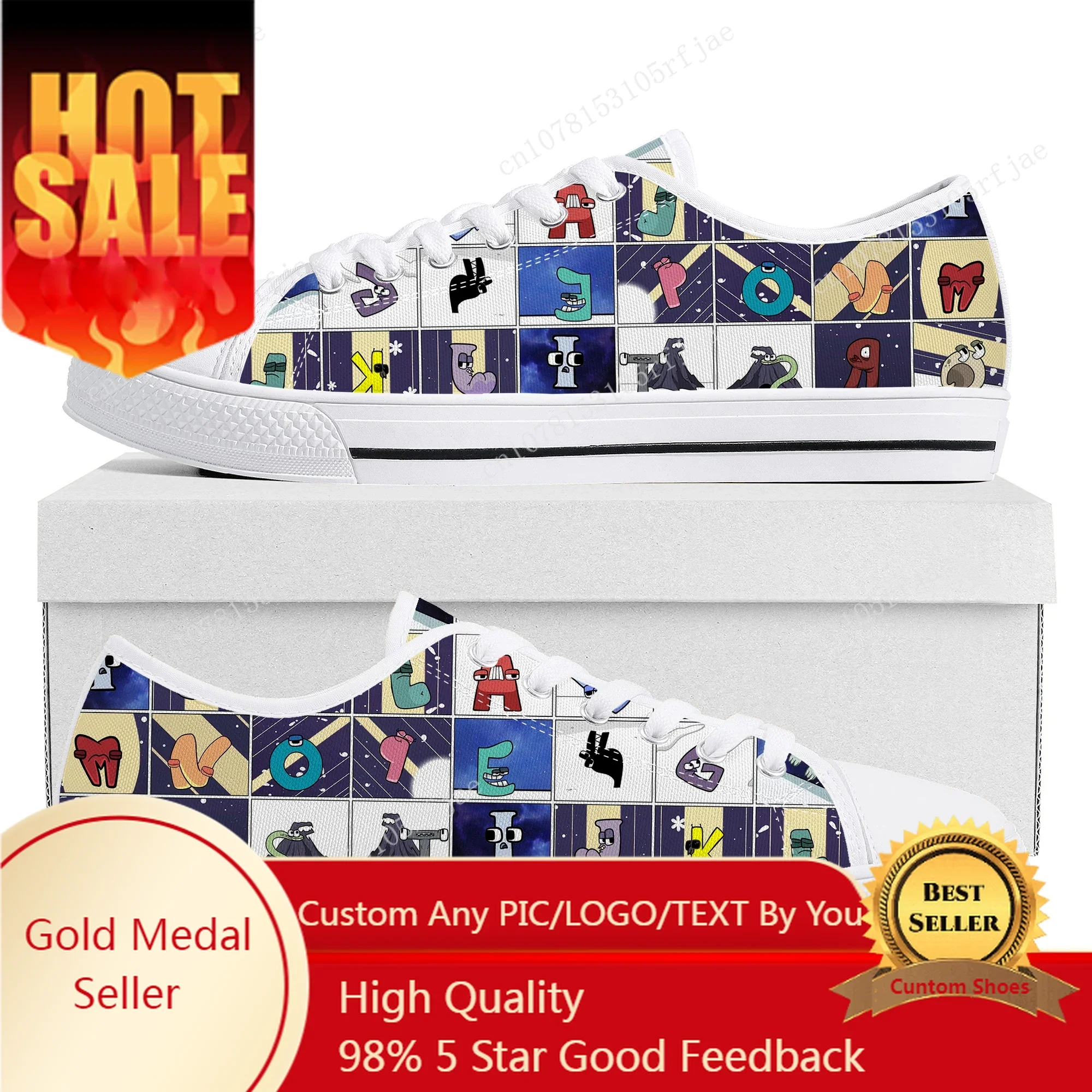 Alphabet Lore Low Top Sneakers Hot Cartoon Game Womens Mens Teenager Canvas Sneaker Couple Custom Built Shoes