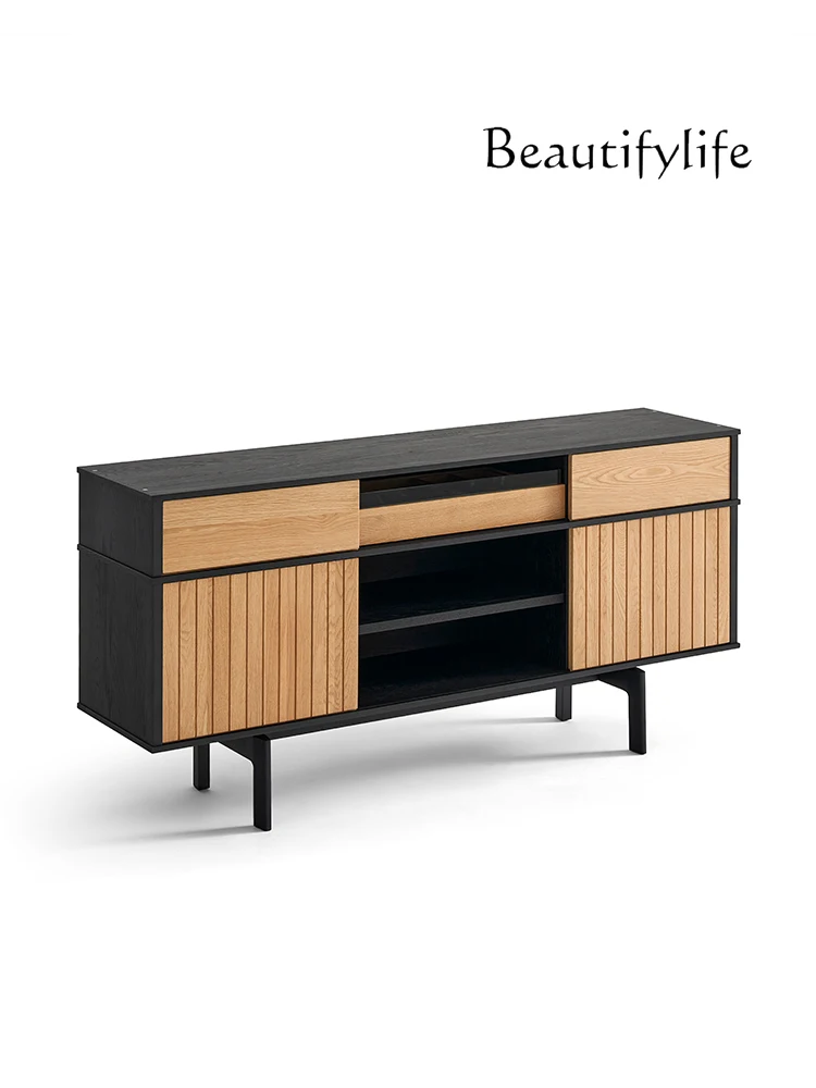 Nordic Retro Solid Wood Sideboard Japanese Style Chic Wind Black Chest of Drawers Designer Simple Storage Cabinet