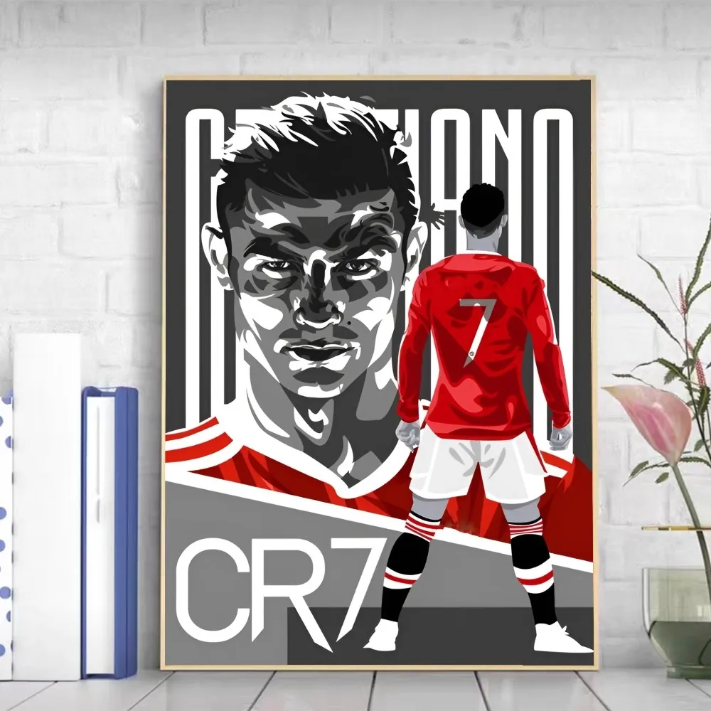 R-Ronaldo Football C-CR7 Poster Self-adhesive Art Poster Retro Kraft Paper Sticker DIY Room Bar Cafe Vintage Decorative