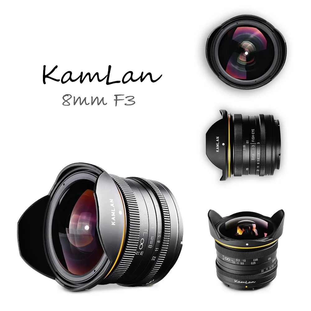 Kamlan 8mm F3.0 APS-C Wide-angle fixed focus Pure Manual lens Mirrorless Camera lens for Canon Fuji Macro 4/3