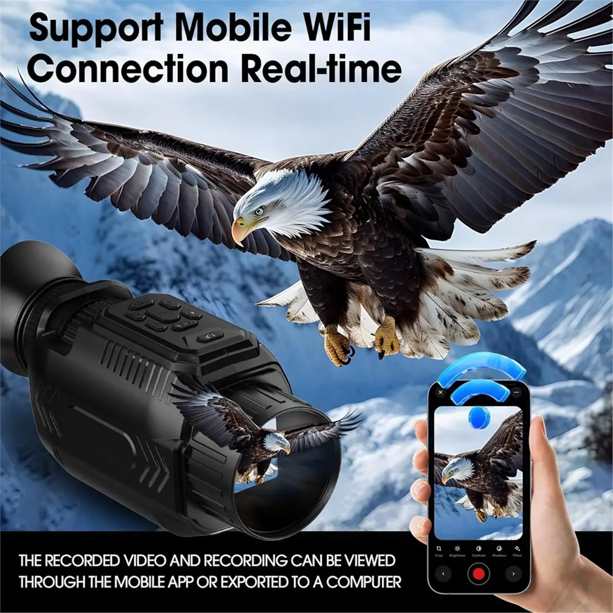 منظار أحادي العين للرؤية الليلية 4K WIFI، عدسة ماكرو أحادية العين بالأشعة تحت الحمراء بدقة 68 ميجابكسل، تكبير رقمي 28X مع بطاقة 32 جيجا #6