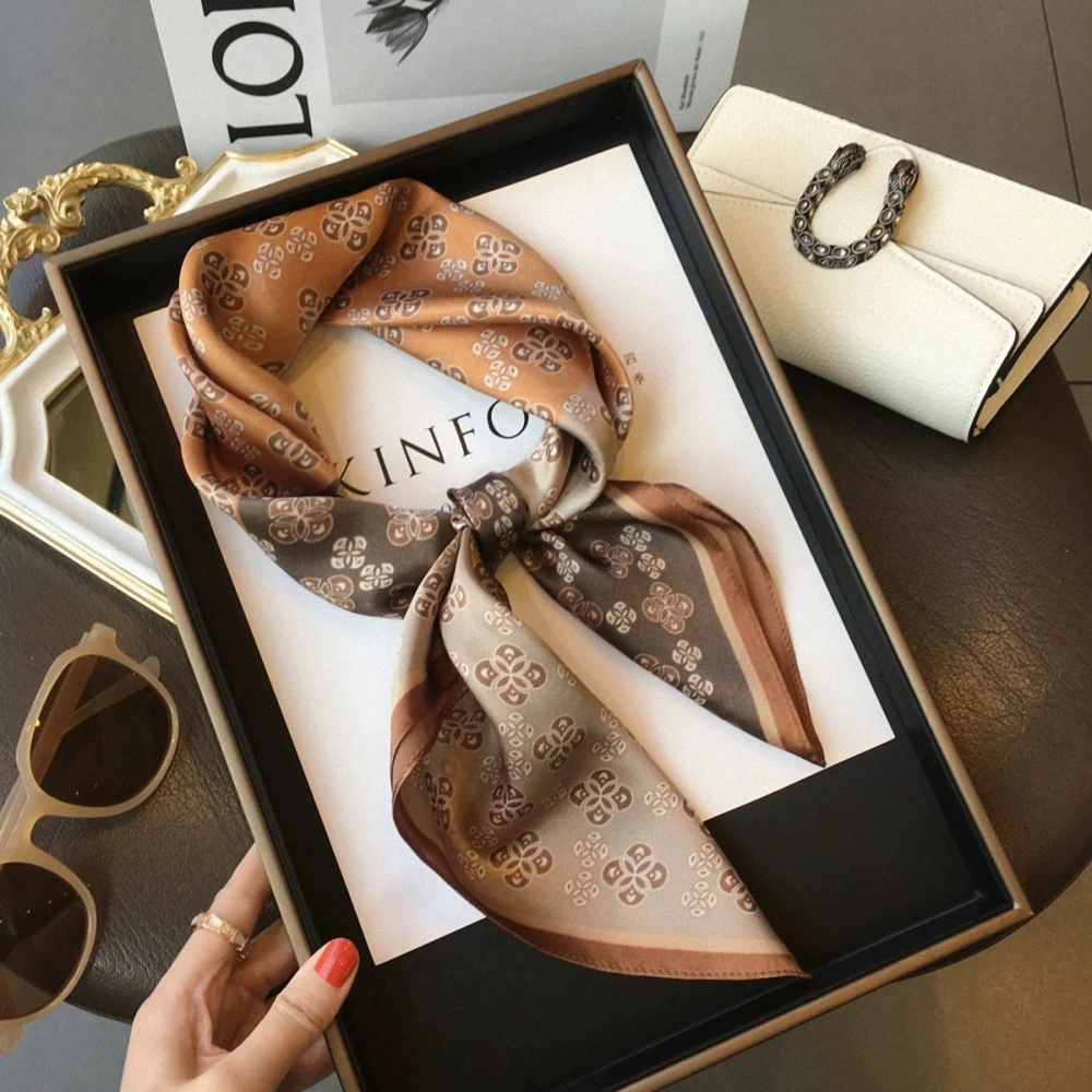 Luxury Chain Print Small Square Scarf Simulated Silk Thin Neck Scarf Fashion Bandana Sunscreen Headscarf For Women 70x70cm 2026