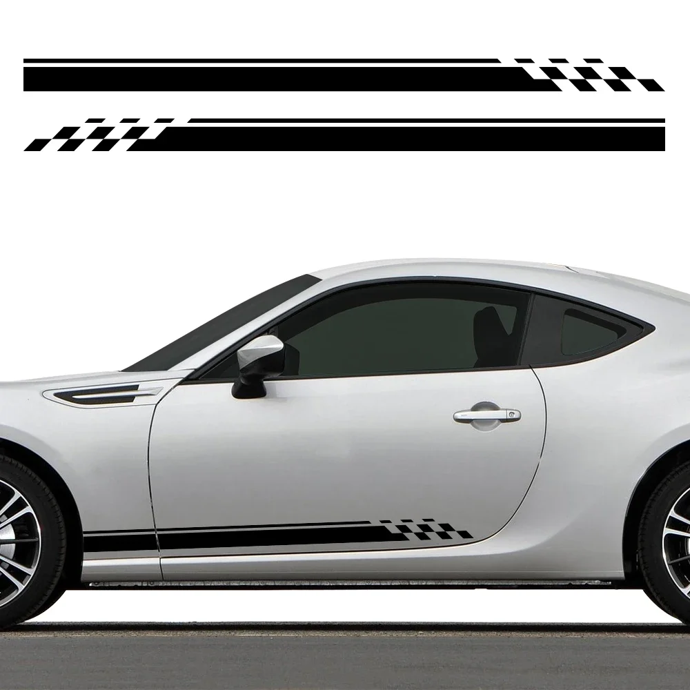 PVC Car Side Door Body Stickers Checkered Racing Stripes Decal Sport Graphic Auto Exterior Tuning Accessories For Most Cars