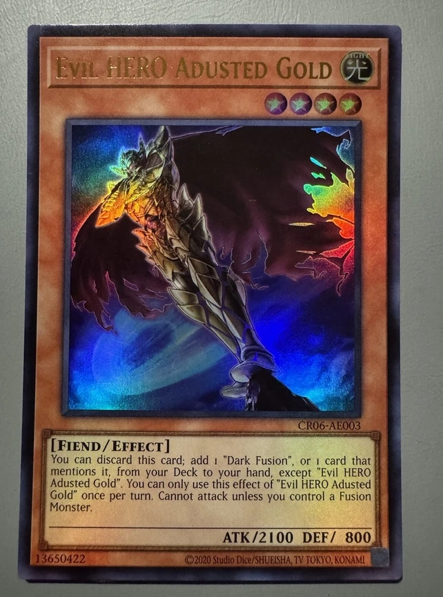 Yugioh KONAMI Duel Monsters CR06-AE003 Evil HERO Adusted Gold Ultra Rare Азиатская английская коллекция мятная карта