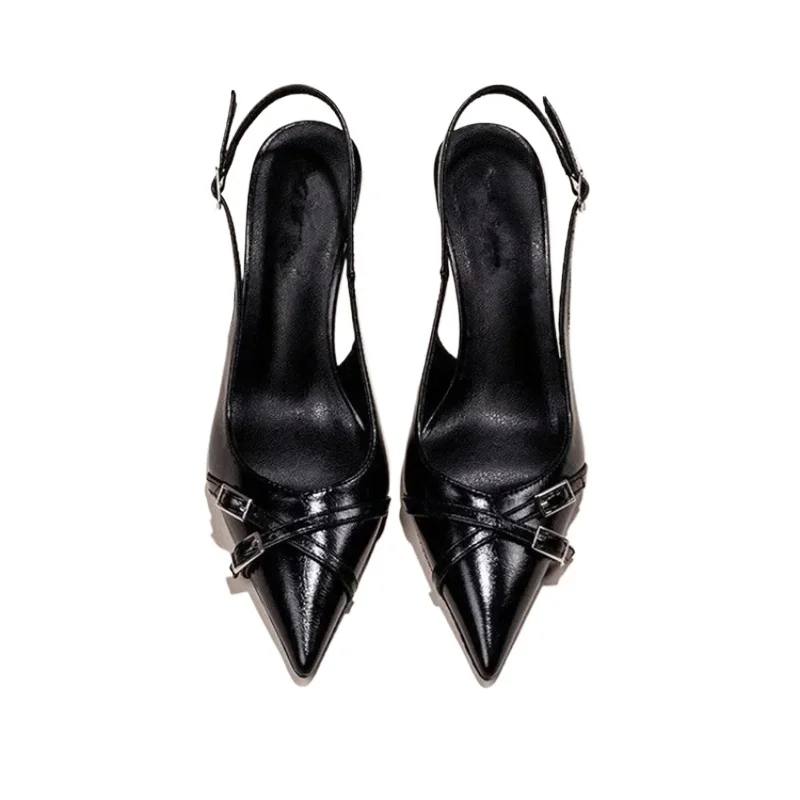 2026 Neue High-Heel-Sandalen für Damen: Sommerliche, modische, spitze Zehenpartie, elegante Schnallenverzierung, Stiletto, Schwarz