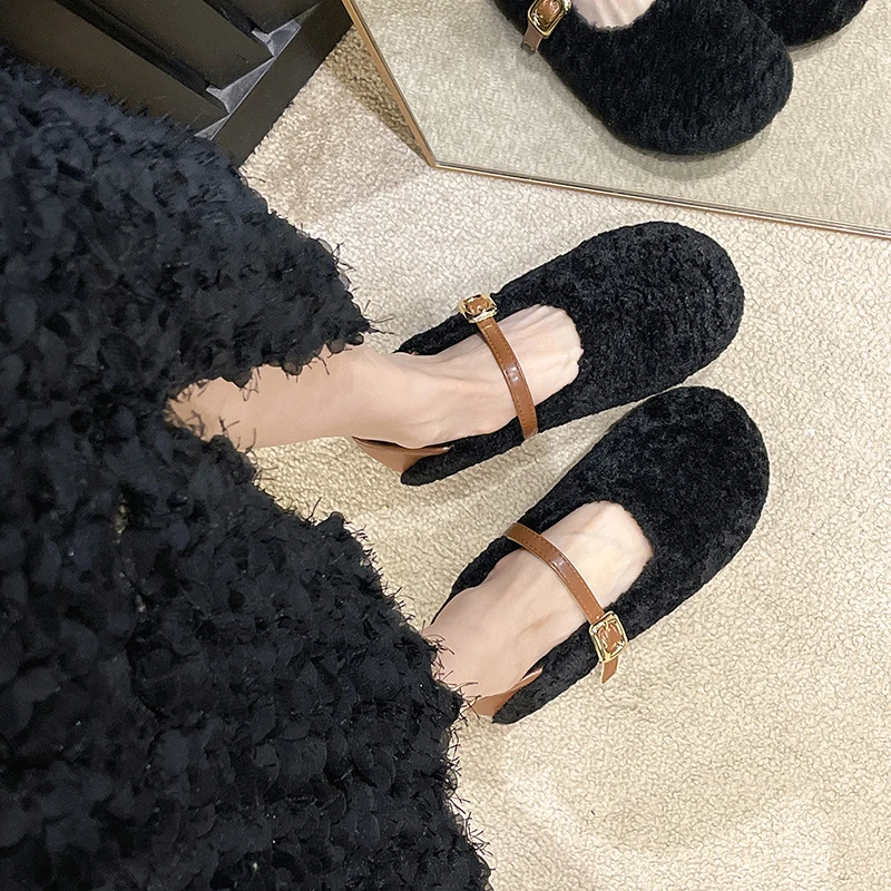 Soft Women Shallow Mouth Female Shoes Autumn Slip-on Round Toe Casual Sneaker Loafers Fur New Dress Fall Slip On Winter Comforta