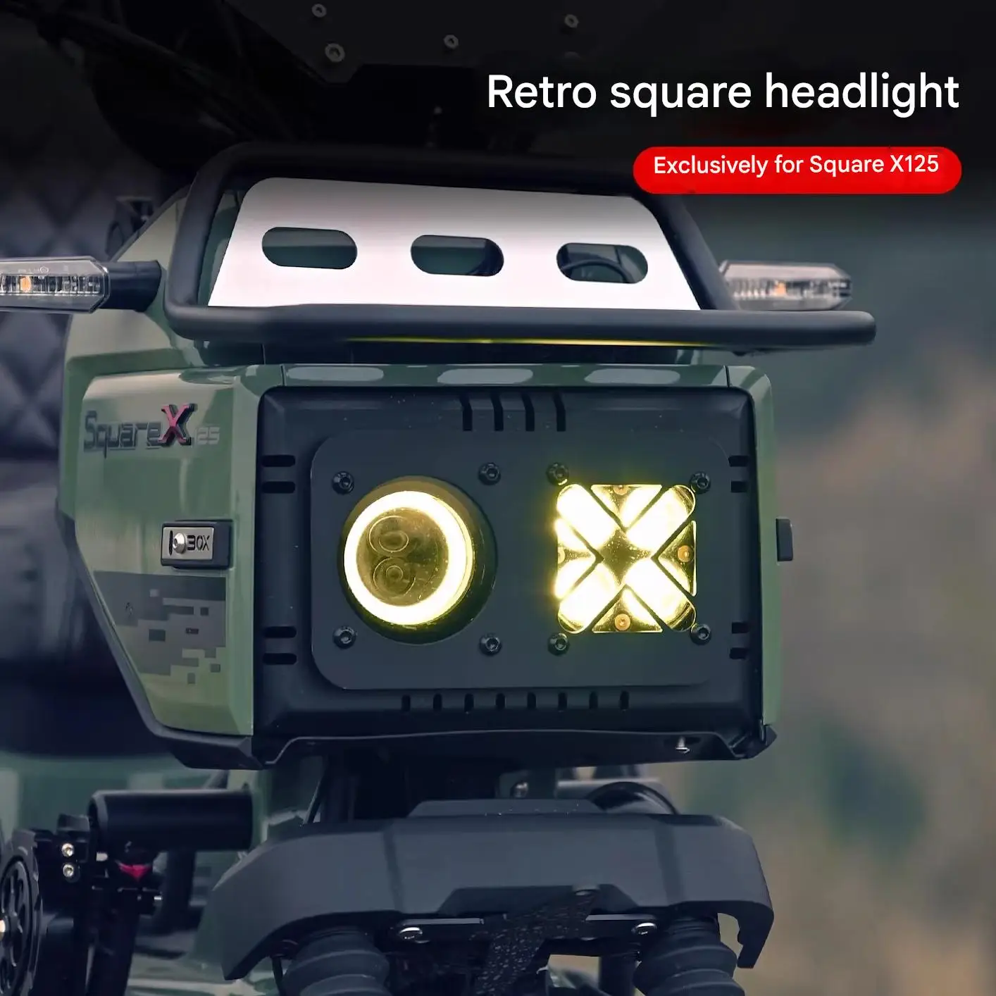 For SquareX125, the Modified Round Headlamp Assembly Includes LED Headlights For the Motorcycle's Front Lights.