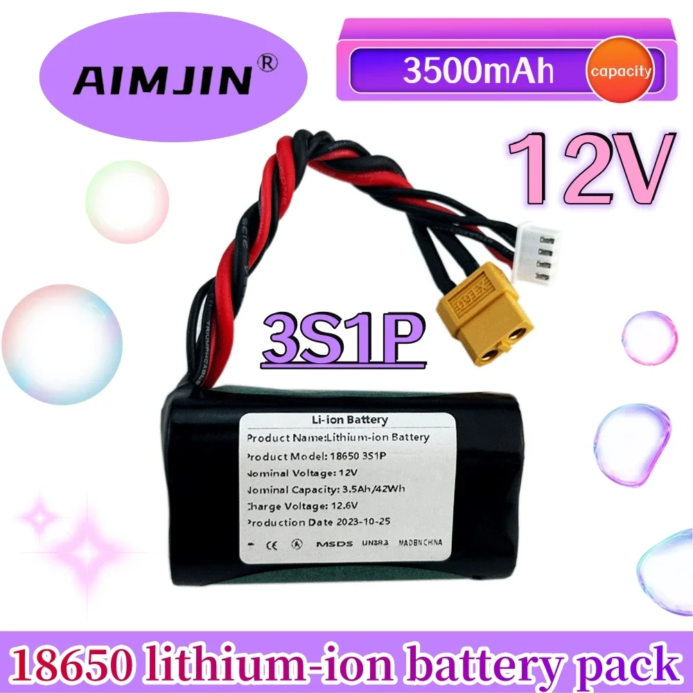 12V 3500mAh 42Wh 3S1P UAV Rechargeable Li-ion Battery, for Various RC Airplane Quadrotor Connector XH2.54+XT60