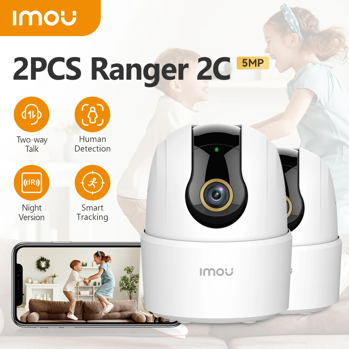 

2PCS IMOU Ranger 2C 5MP WiFi Indoor Camera 360° PTZ Baby Pet IP CCTV Camera with App 2-Way Talk Night Vision for Home Securirty