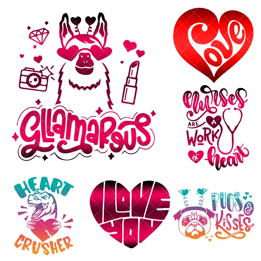 15cm Valentine Love Heat Transfer Stickers Iron On Clothes DTF Pinted Vinyl Thermal Appliques Washable