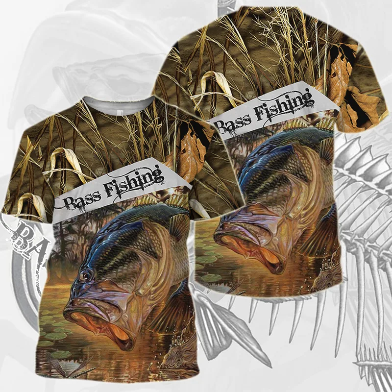 2024 Bass Fishing T-Shirts 3D Outdoor Men's Short Sleeve T Shirt Summer Fashion Fish Lovers Apparel Breathable Angling Clothing