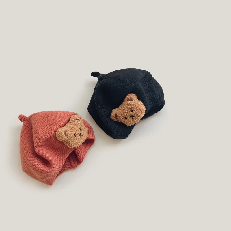 Gorro de punto para bebé, boina de oso de dibujos animados para niños, gorros para niñas y niños, accesorios para niños pequeños, cosas para bebés,