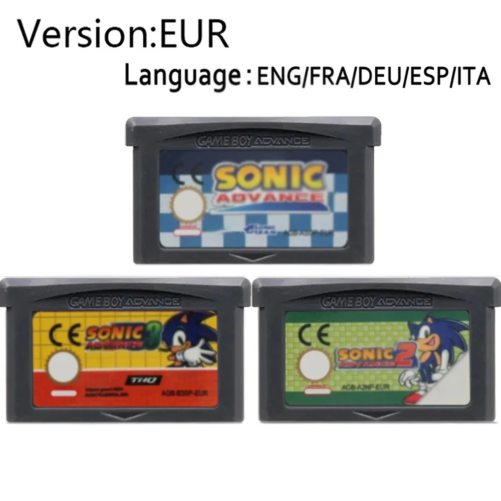 GBA Series 32-bit Video Game Cartridge Console Card Sonic Advance 1 2 3 The Hedgehog Genesis Multi-language
