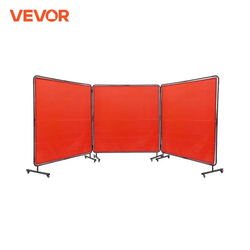 VEVOR Welding Screen with Frame 6' x 8' Flame-Resistant Vinyl 3 Panel Welding Curtain Screens 12 Swivel Wheels for Workshop