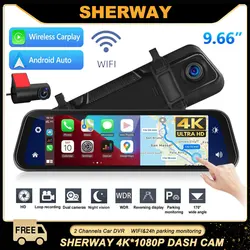 UHD 4K Mirror Dual Lens Camera Car DVR Carplay & Android Auto  2CH Dash Cam Touch Screen Video Recorder Rearview Drive Dashcam