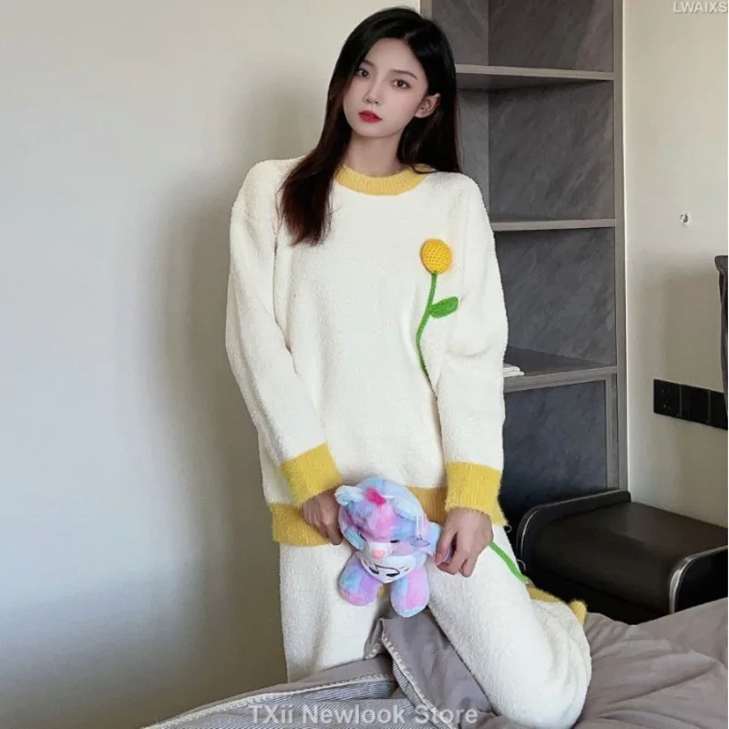 Tulip Pajamas Women's Autumn and Winter Coral Fleece Soft Thickened suit 2023 Japanese Internet Red Style Home Clothes