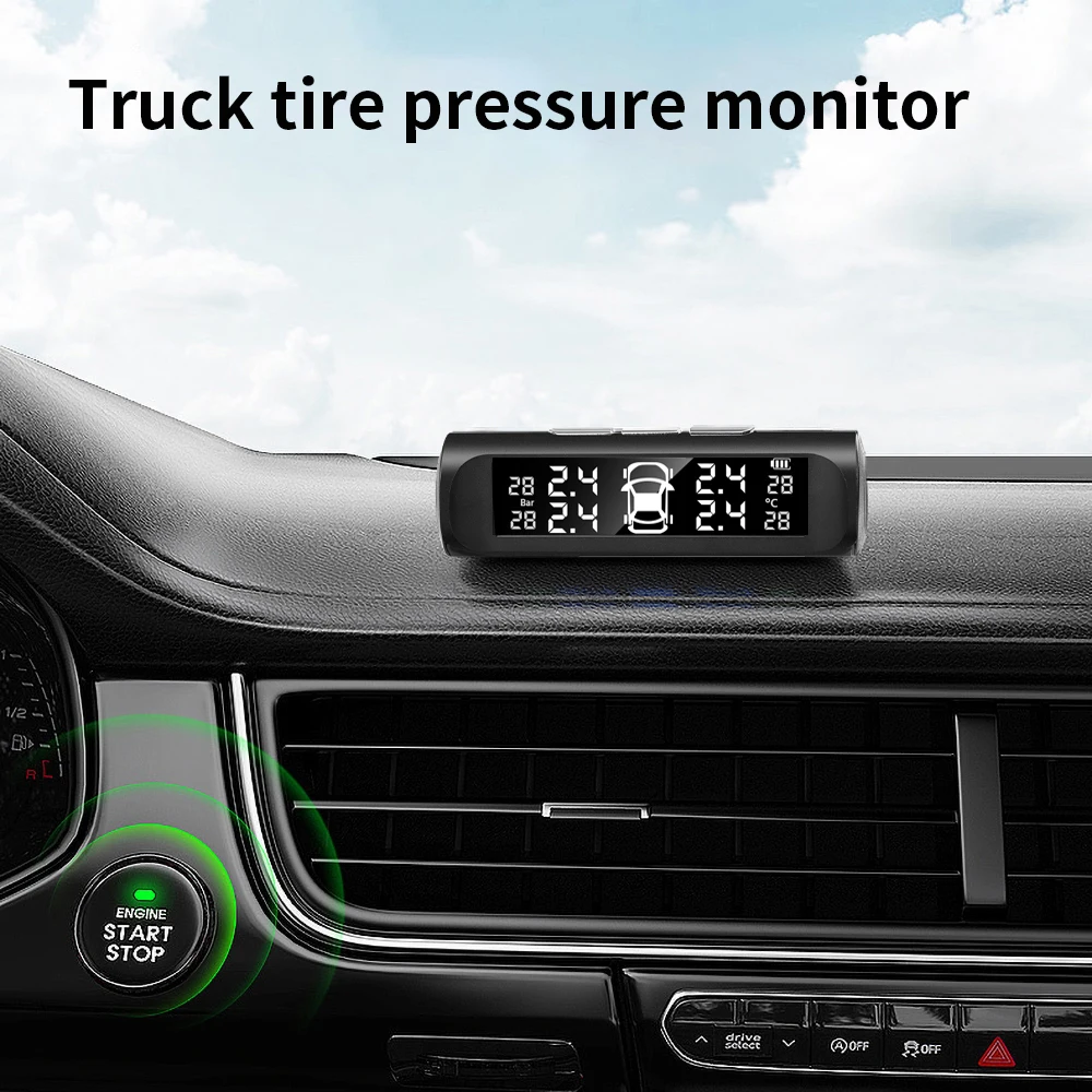 Solar Power TPMS Car Tire Pressure Alarm Monitor System Auto Security Alarm Systems Tyre Pressure Temperature Warning 4 Sensors