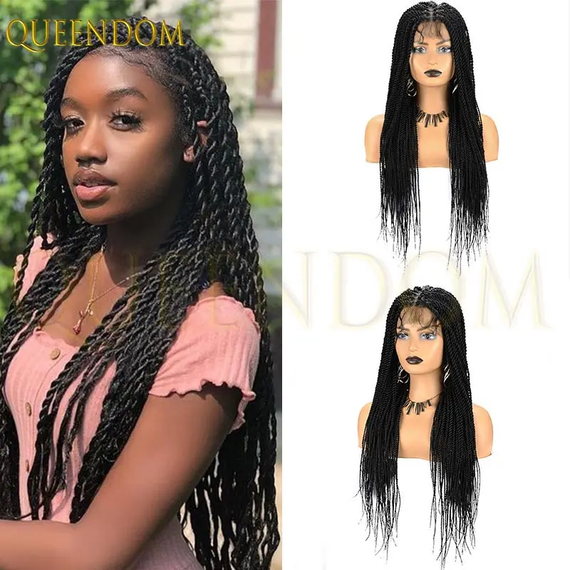 36 "peruca frontal de renda completa sintética senegalesa torção trançada perucas borgonha caixa sem nós loira trançada faux locs para preto