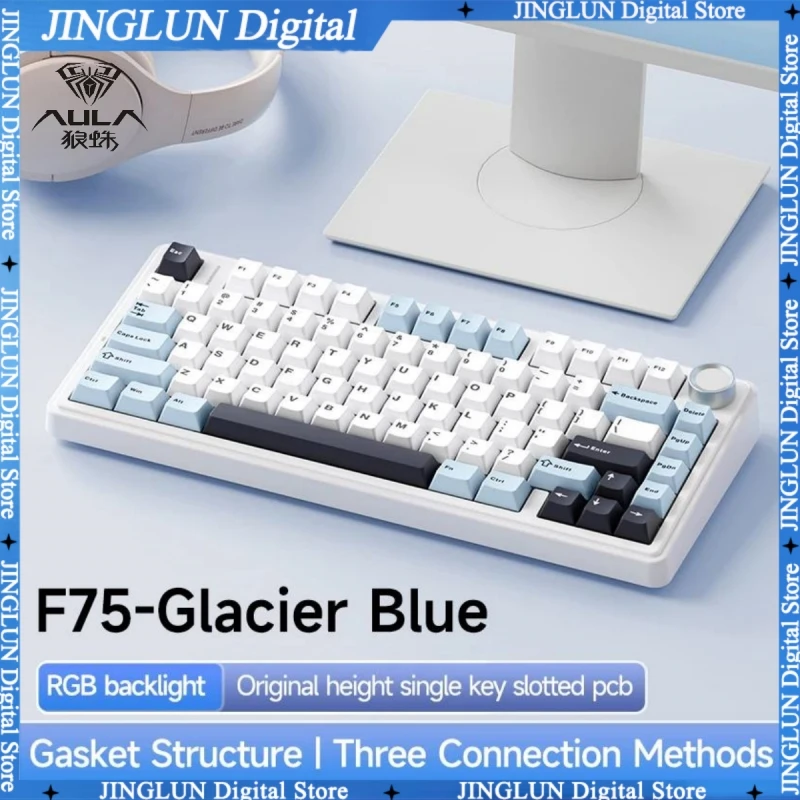 

AULA F75 Mechanical Keyboard Wireless Tri-Mode Bluetooth 2.4G Wired Hot Swap RGB Multifunctional Knob Laptop PC Gaming Keyboard