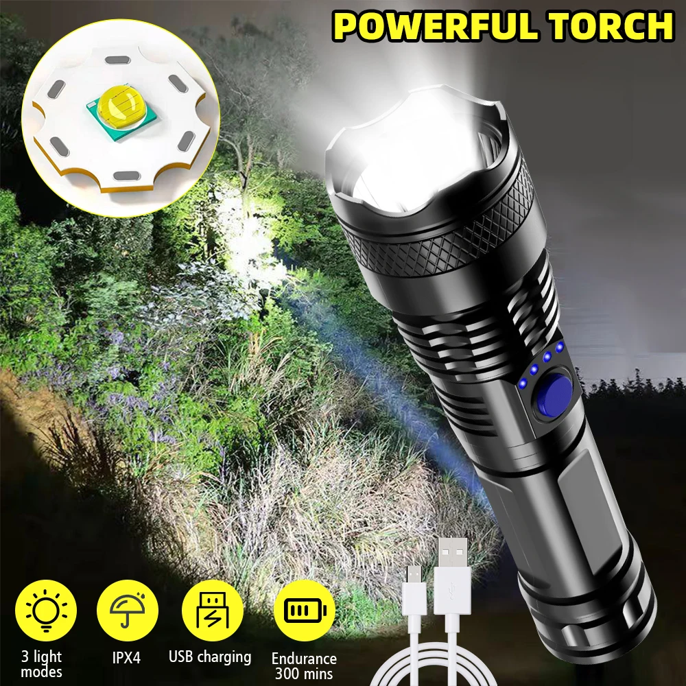 Mini LED Flashlight Portable Tactical Torch Built-In Micro USB Charging Waterproof Flashlight for Outdoor Camping Fishing Lamp