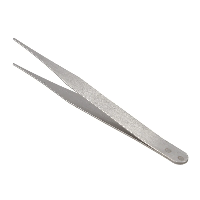4X Fine Point Silver Tone Pointy Straight Tweezers 4 1/2 Inch
