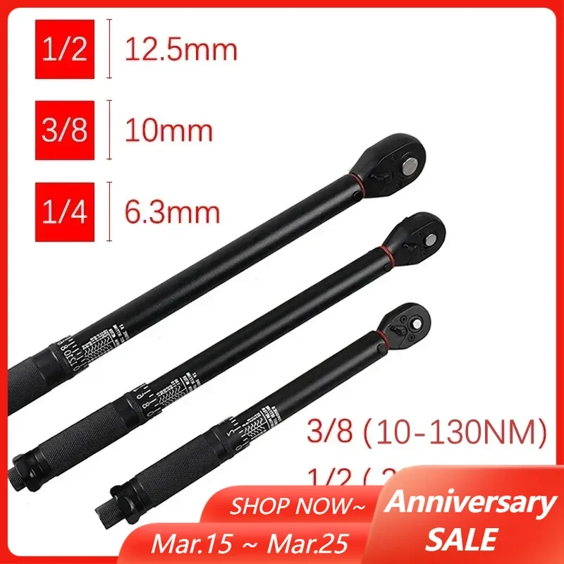 Llave dinamométrica de 2-230N.m, tubo redondo, alta precisión, ajustable, 1/2 \'\', 3/8\'\', 1/4\'\', llave dinamométrica, herramientas manuales