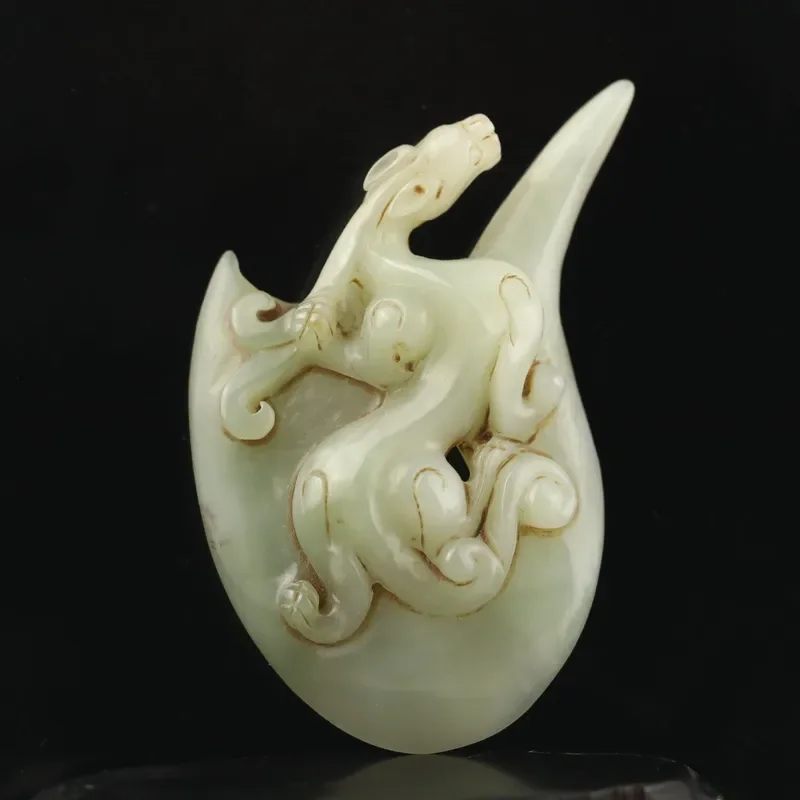 

Old China Natural hetian Jade Hand Carved statue of dragon loong pendant p