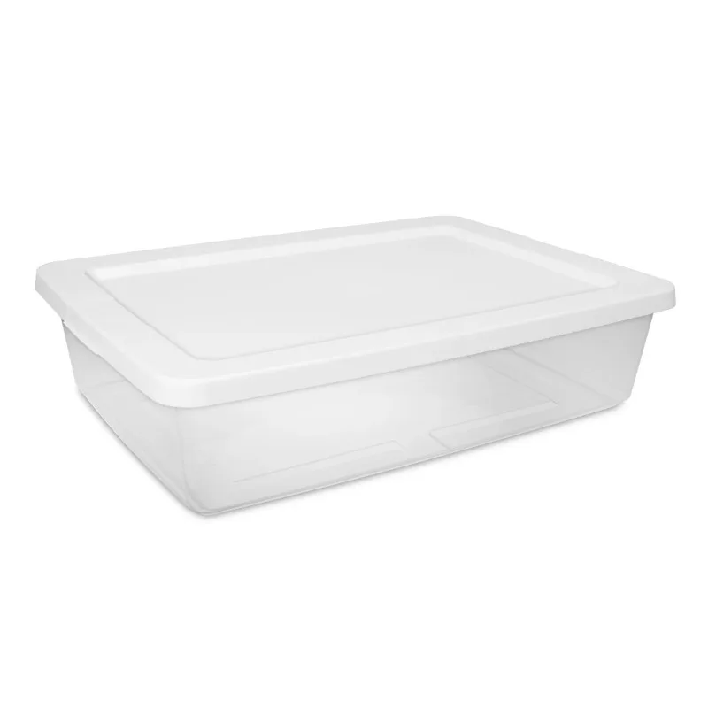 Small Storage Bin, 28 Quart Clear Plastic Storage Container with Snap-On Lid, Rectangle, White