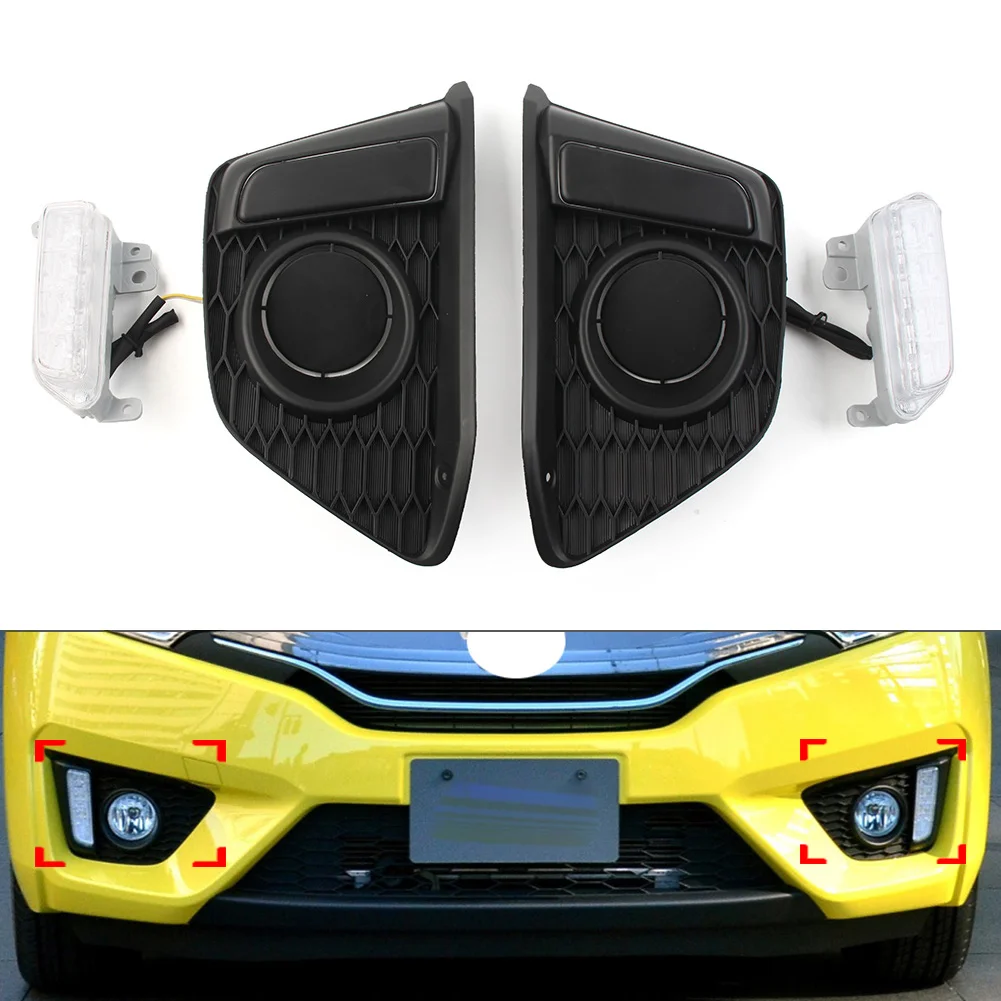 Dual Color Car LED Daytime Running Lights DRL Fog Lamp Assembly For Honda Fit Jazz 2014-2017 Southeast Asia Version Only