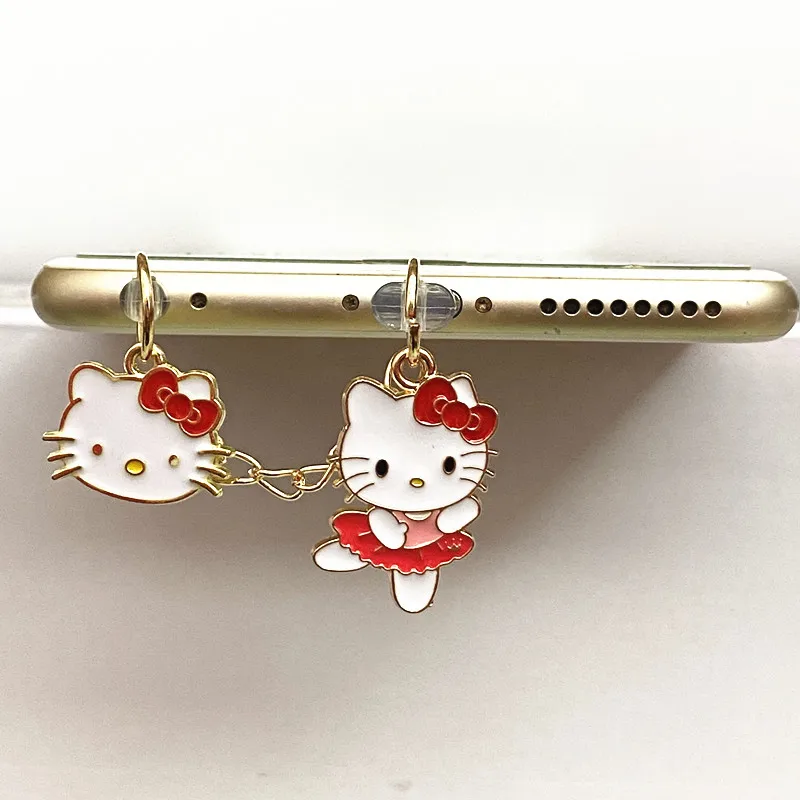 MINISO Hello Kitty Phone Anti-Dust Plug For iPhone Samsung Xiaomi Type C Android Charging Port Protectors Metal Dustplugs