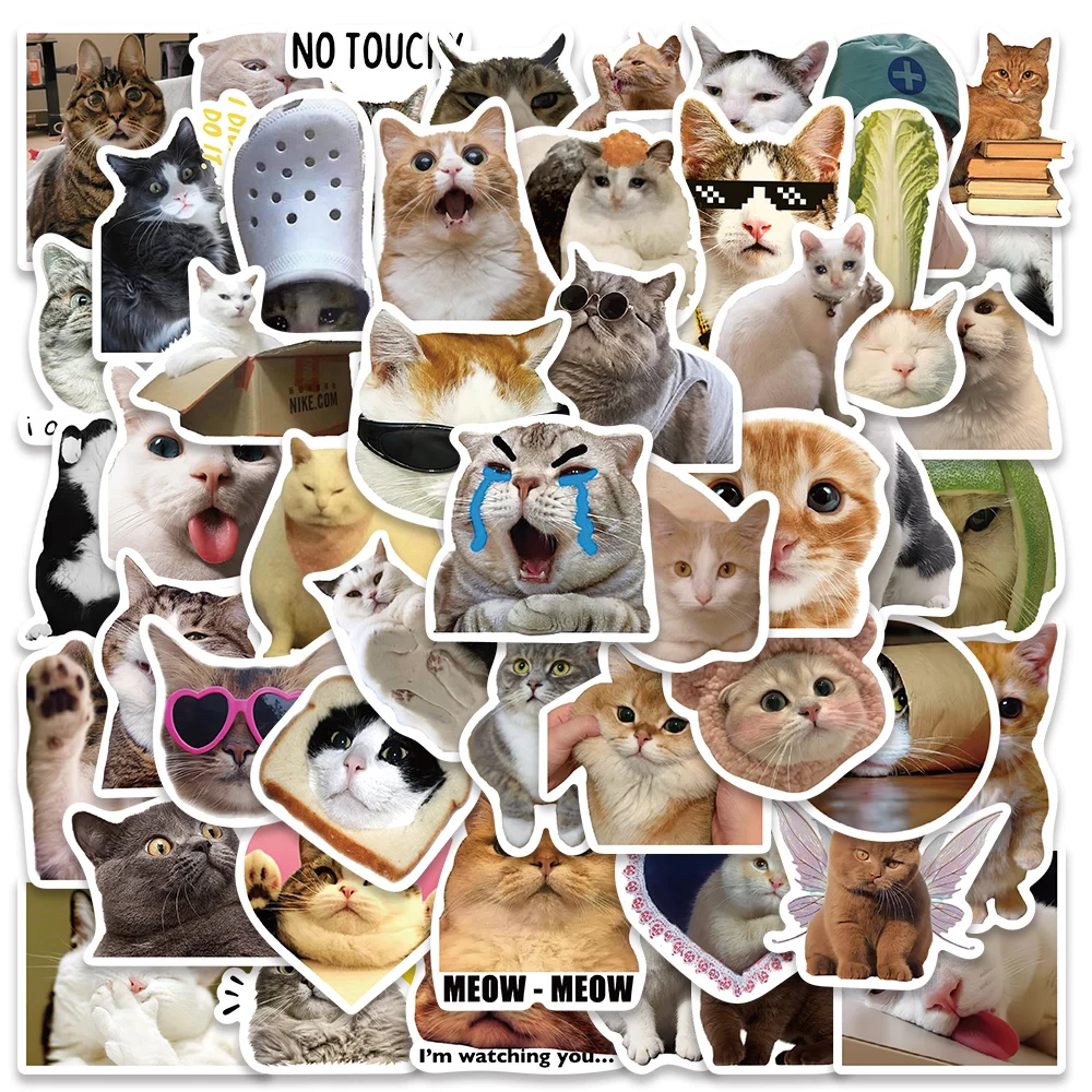 50pcs Funny Cats Stickers Cartoon Cute Cat Graffiti Decals For Kids Toys Laptop Luggage Notebook Scrapbook Phone Cars Sticker