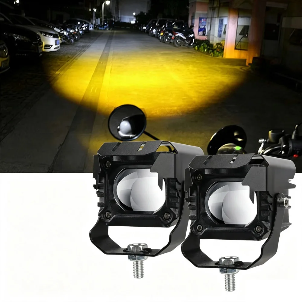 Motorcycle Headlight LED Lens Spotlight External Fog Light White Yellow Color High Low Beam Motorcycle Additional Signal Light